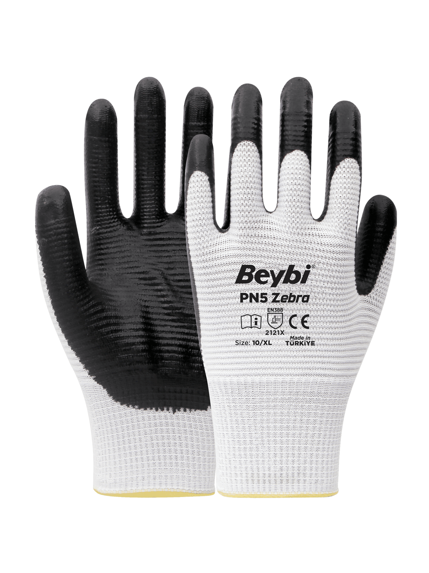 BEYBİ PN5 ZEBRA NİTRİL KAPLI POLYESTER ELDİVEN NO:10 BEYAZ