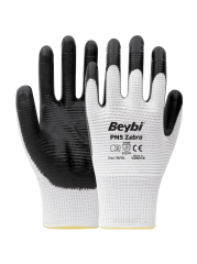 BEYBİ PN5 ZEBRA NİTRİL KAPLI POLYESTER ELDİVEN NO:10 BEYAZ