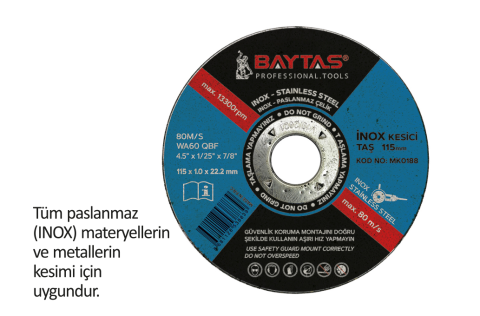 BAYTAŞ İNOX KESİCİ TAŞ 115 MM