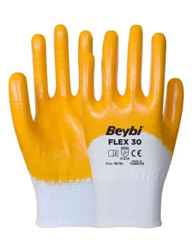 BEYBİ FLEX 30 NİTRİL KAPLI PAMUK ELDİVEN NO:10